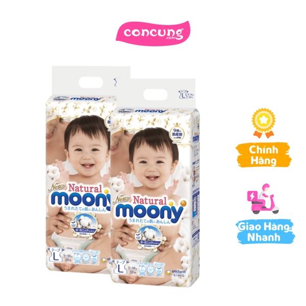 Combo 2 gói Bỉm tã dán Moony Natural size L 38 miếng (9-14kg)