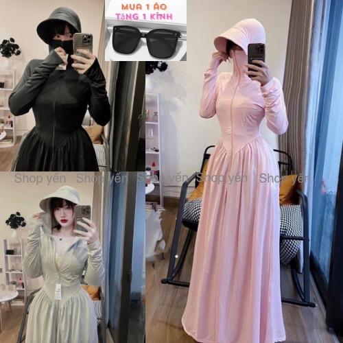 [ ÁO 2 LỚP] Áo chống nắng nữ toàn thân thun lạnh 2 lớp cho nữ - tặng kính