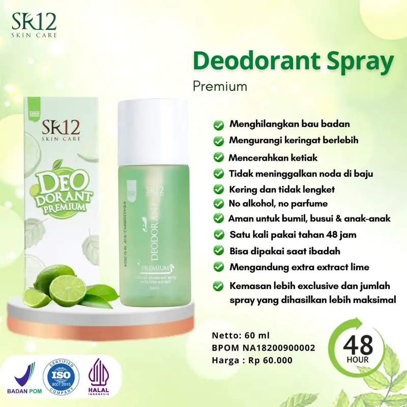 Deodorant Spray SR12 Herbal Ampuh atasi Bau Badan Keringat Berlebih Mencerahkan Ketiak BPOM 60 ml 6