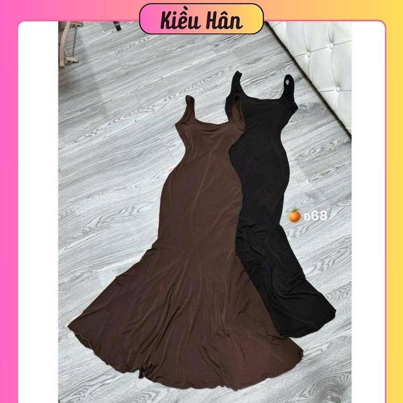 Đầm Maxxi Thun Dẻo Uni Body Dây Bản Dáng Dài Đuôi Cá Xoè Siêu Tôn Dáng - Nữ Women Top 1