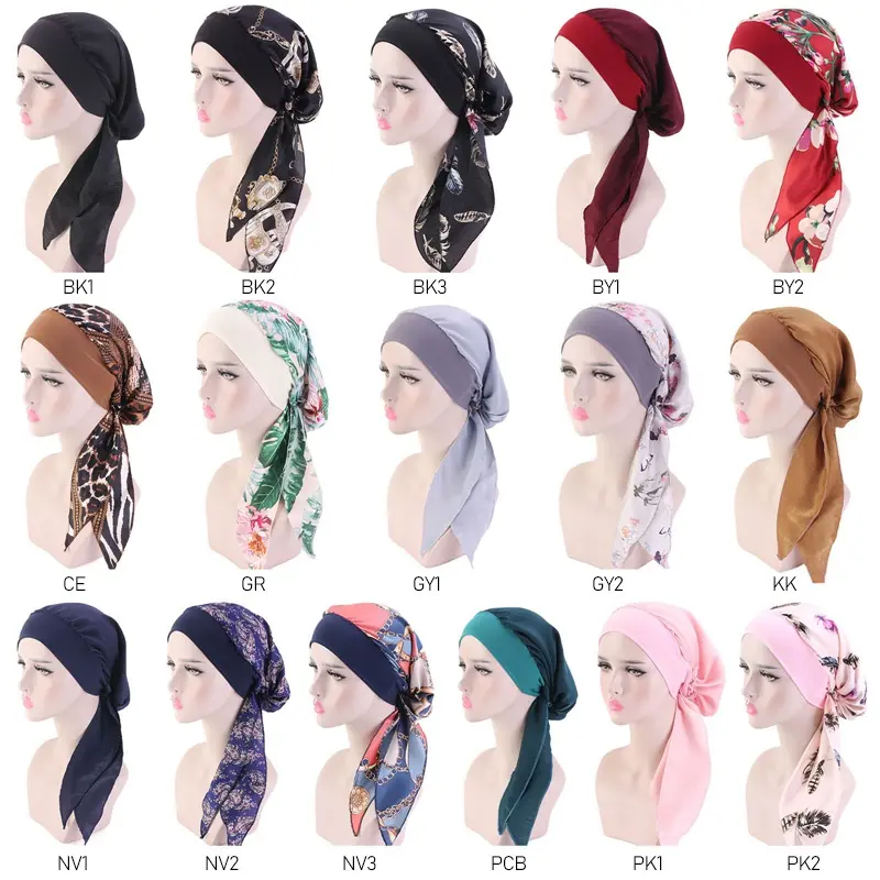 Women Pre-Tied Headwear Printed Adjustable Muslim Turban Elastic Cancer Head Scarf