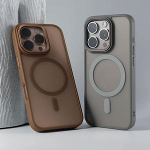 [iPhone 11-16]New Magnetic Hard Case Sand Design Transparent Matte Surface Camera Lens Protection Compatible with iPhone 11/12/13/14/15/16 Pro Max Dustproof Shockproof Back Protector Available for 14/15/16 Plus Model[BK]