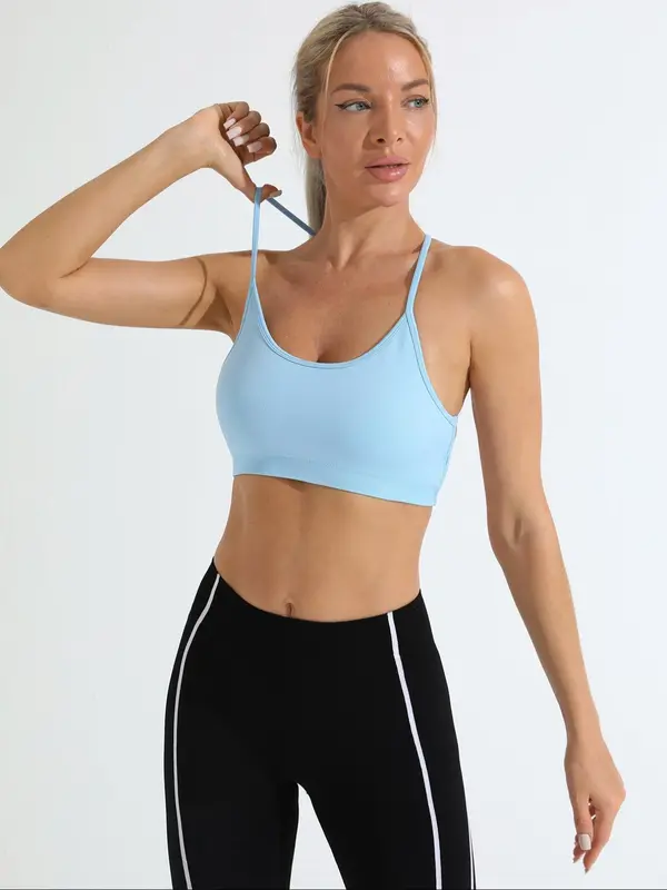 Women's Solid Criss Cross Backless Sports Bra, Breathable Comfortable High Stretch Sports Bra, Gym Clothes, Ladies Sportswear for Indoor Outdoor Wear 4
