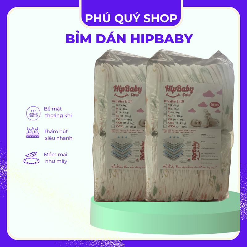 Bỉm dán HipBaby 100 miếng đủ size S đến XXL hàng mềm mỏng thấm hút 500 ml nước cho bé tả baby tã