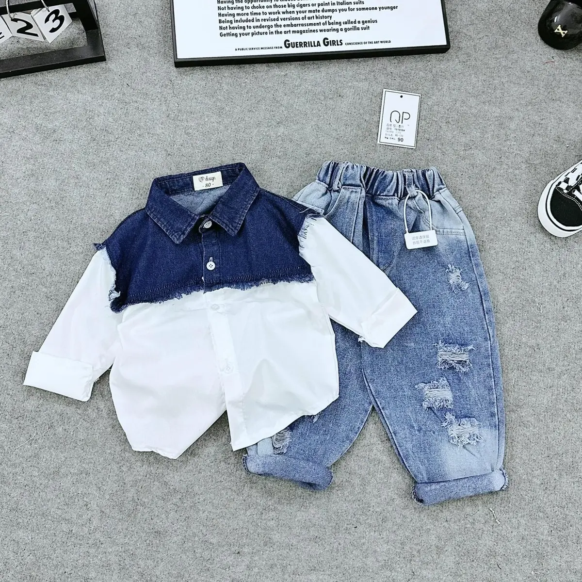 HG70 - SET ÁO SƠMI PHỐI JEANS 2 MÀU MIX QUẦN JEANS DÀI CHO BÉ TRAI SZ 10-30kg Sandal Cotton Dép Sandal Quai Hậu