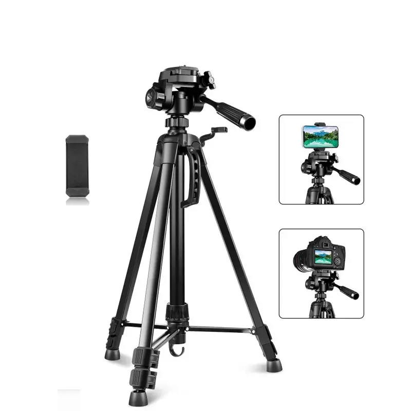 Live Tripod Mount Camera Professional Aluminum Selfie Tripod Bracket with Three-dimensional Head & Phone Clamp