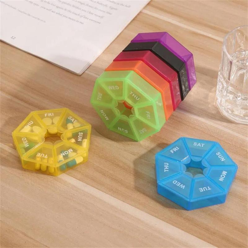 7-compartment Pill Box, 1 Count Random Color Lightweight Mini Portable Pill Container, One-week Pill Box for Travel, Spring Home Accessories, Travel Accessories 2