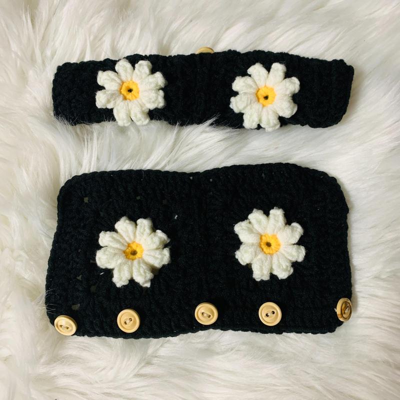 Cute Crochet Flower Car Steering Wheel Cover, Crochet Car Steering Wheel Cover with 2 Belt Covers, Fashion Car Interior Accessories, Decoration 4