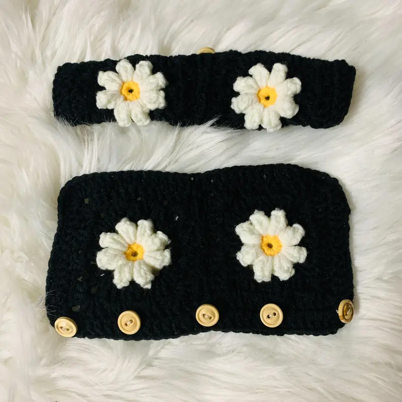 Cute Crochet Flower Car Steering Wheel Cover, Crochet Car Steering Wheel Cover with 2 Belt Covers, Fashion Car Interior Accessories, Decoration 4
