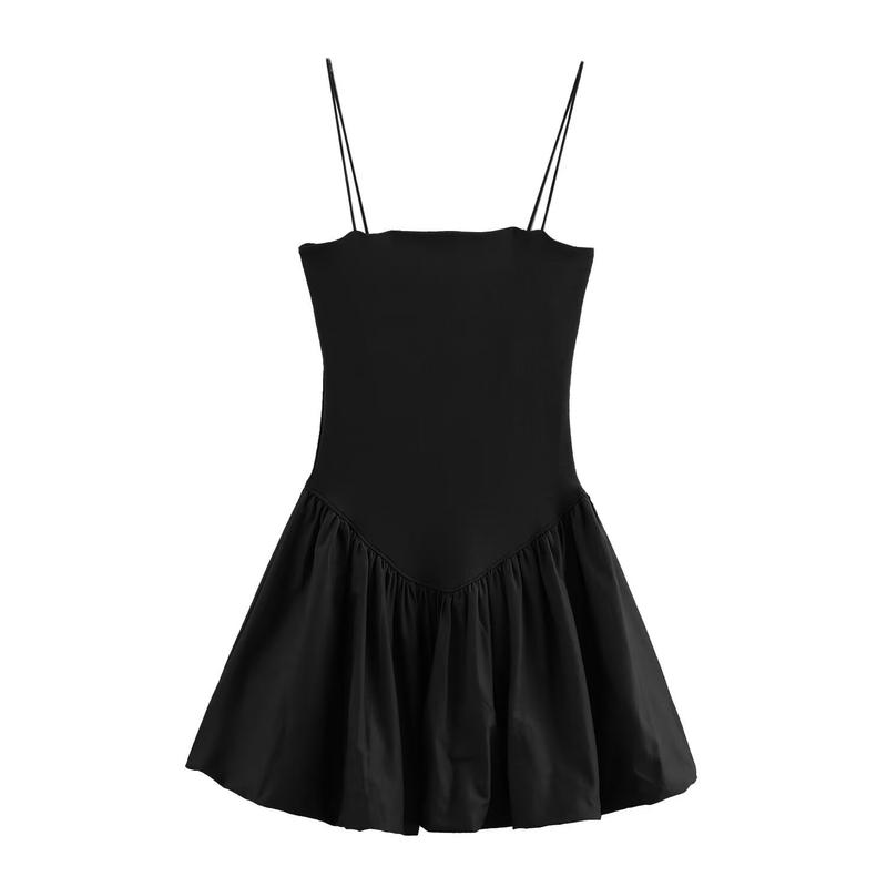 Product Introduction of Summer Fashion Puffy Patchwork Sling Slimming Dress 7