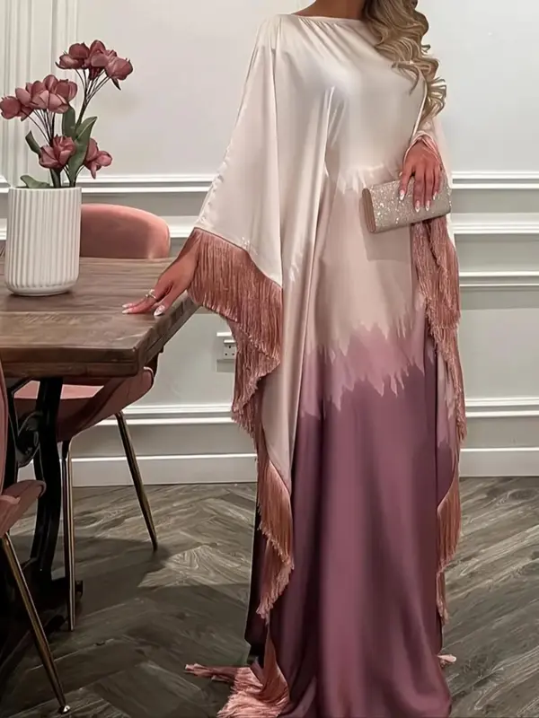 Women's Tie Dye Print Dresses, Elegant Casual Long Sleeve Outerwear for Daily Wear, Ladies Islamic Clothing for All Seasons 3
