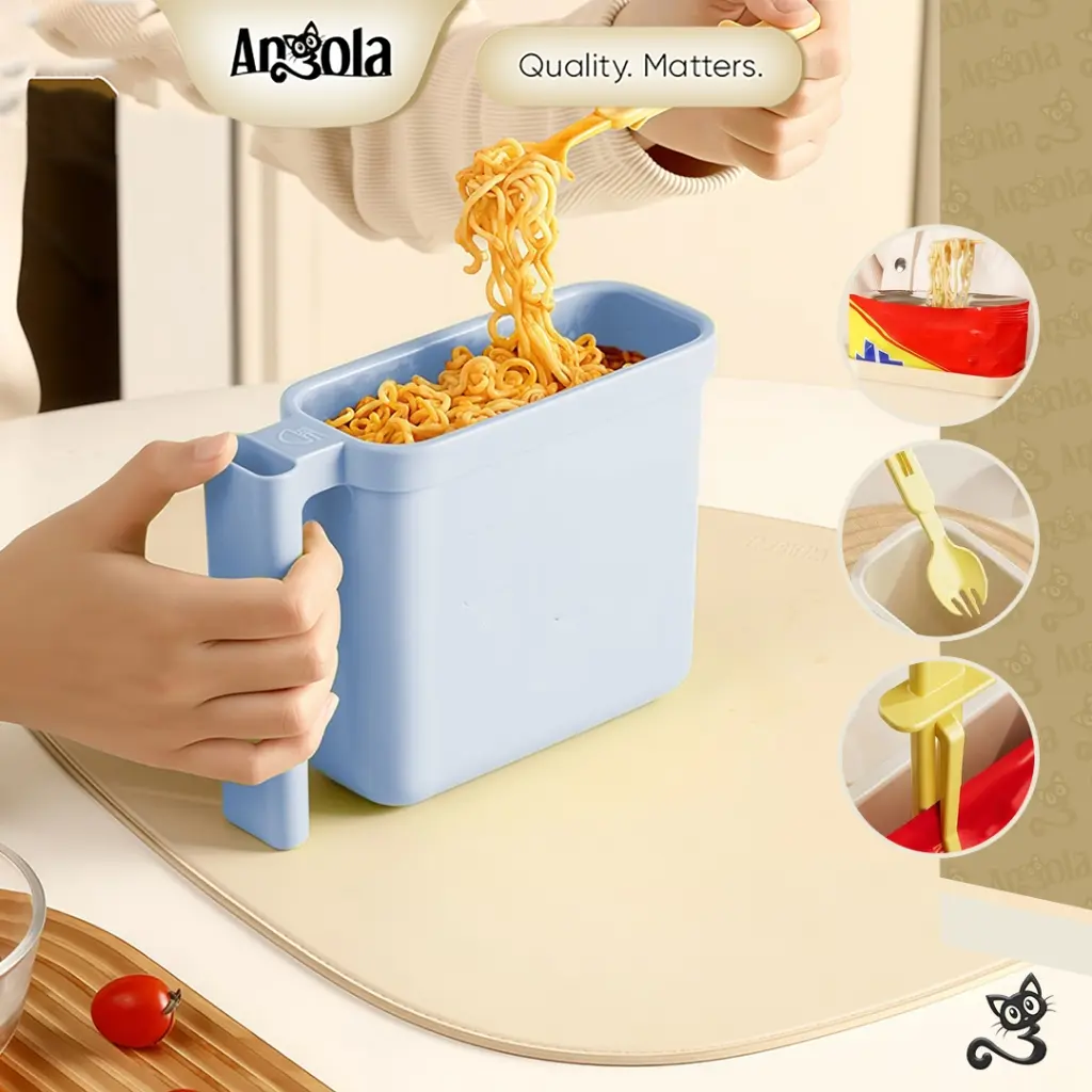 {EXTRA VOC 5%} ANGOLA Mangkuk Seduh Mie Instant Praktis L09 Wadah Tempat Seduh Mie Instan Anti Panas Sendok Garpu