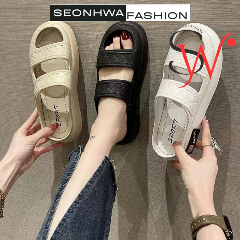 Dép sandal nữ hai quai ngang cá tính SEONHWA cao 3cm thời trang mới năng động sang chảnh G2205