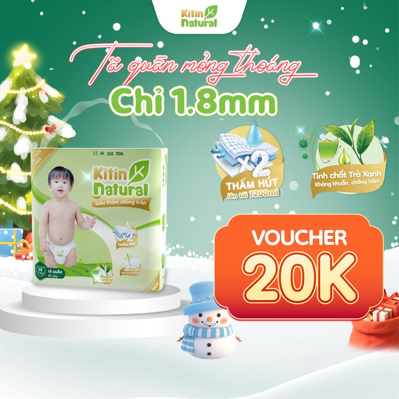 SIÊU HỜI Khi mua 1 bịch Tả bỉm QUẦN trẻ em Kitin Narural tinh chất trà xanh ngừa hăm cho bé siêu mỏng thoáng thấm hút tốt - Đủ size M-4XL