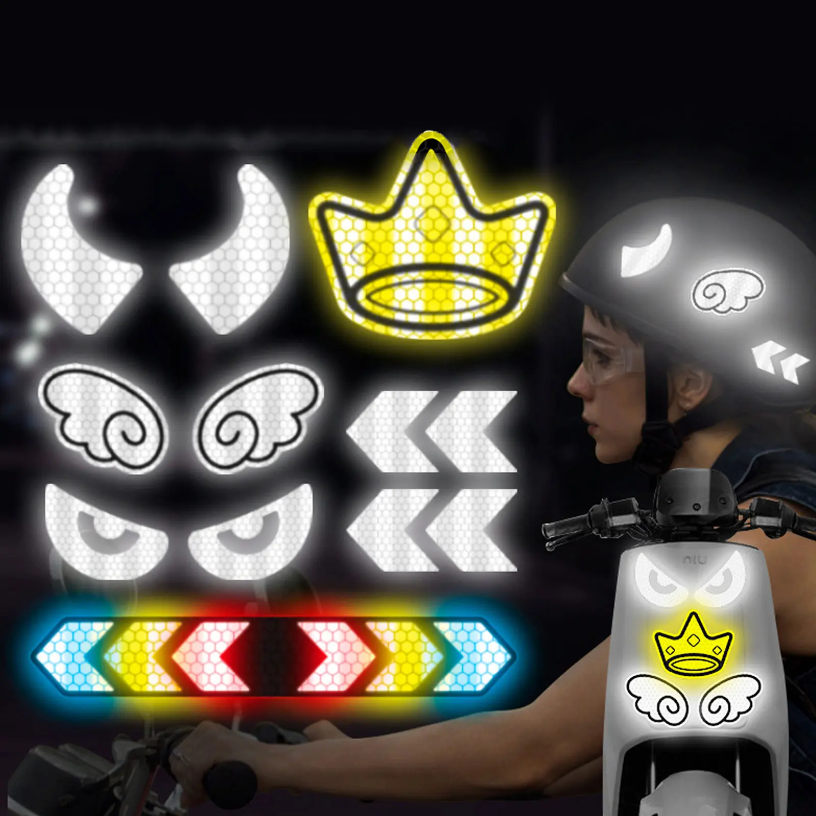 New Creative Waterproof Glasses Devil Horn Motorcycle Helmet Decal Night Warning Sign Reflective Sticker Exterior Accessories