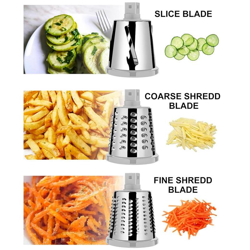 Product Introduction of Rotary Cheese Grater, Multifunctional Manual Vegetable Chopper with 3 Stainless Steel Interchangeable Blade, Hand Crank Vegetable Grater for Kitchen 6