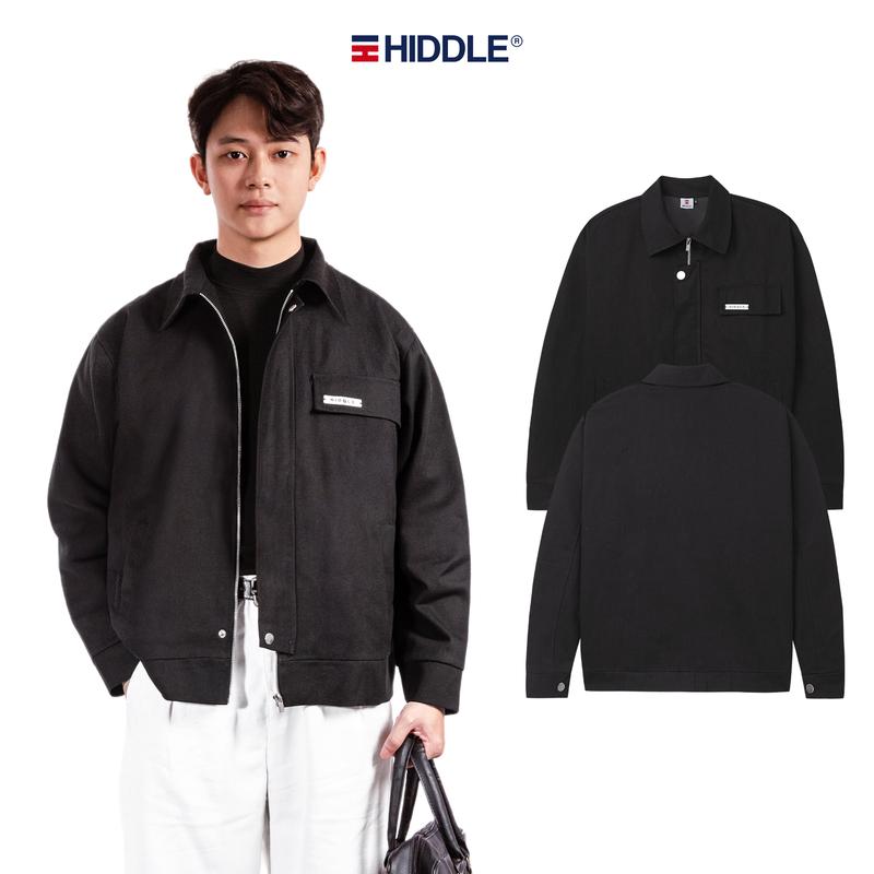  Áo khoác nam kaki cổ bẻ màu đen form Regular HIDDLE | H9-AK1 