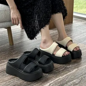 LURAD Sandal Wanita Slip On Sandal Cewek Keseharian Sendal Hak Wedges Tinggi Sendal Hangout Ringan Dipakai WL2475 Karet