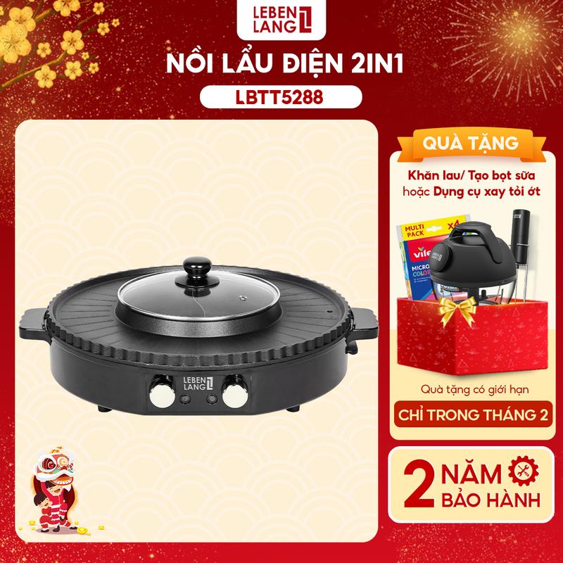 [Best Seller] Nồi Lẩu Điện 2 Ngăn Lebenlang LBTT5288, Bếp Lẩu Nướng 2in1 Đa Năng Tròn Loại To, Công Suất 1800W, Bảo Hành 2 Năm - Hàng Chính Hãng