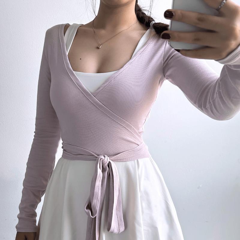 aeyo | Áo khoác cardigan tập gym yoga pilates tennis nữ LACE dây cột chéo, vải thun tăm mềm mịn Top 6