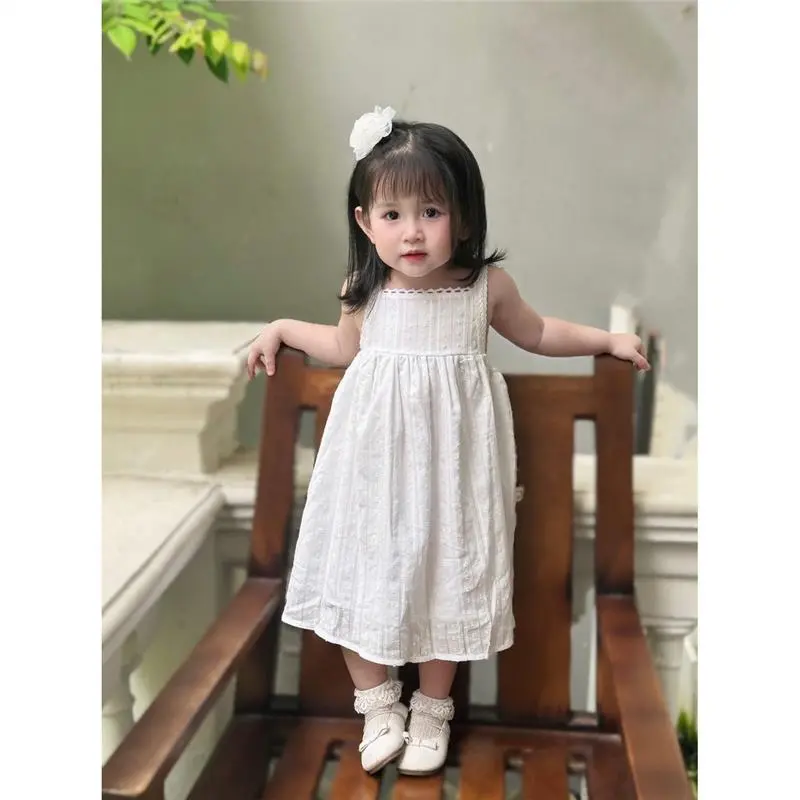 （Baby）  [Pinkids] [8-22kg] Váy Trắng 2 Dây Chất Thô Boil Xin Xò Cho Bé ( 2 lớp)