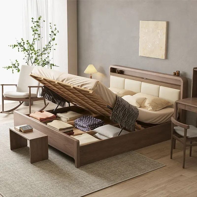 【Sg Sellers】 Solid Wood Bed Storage Bed Wooden Bed Leather And Solid Wood Bed Frame Solid Wood Bed with Drawe Solid Wooden Bed Frame Bed Frame With Mattress Storage Bed Frame