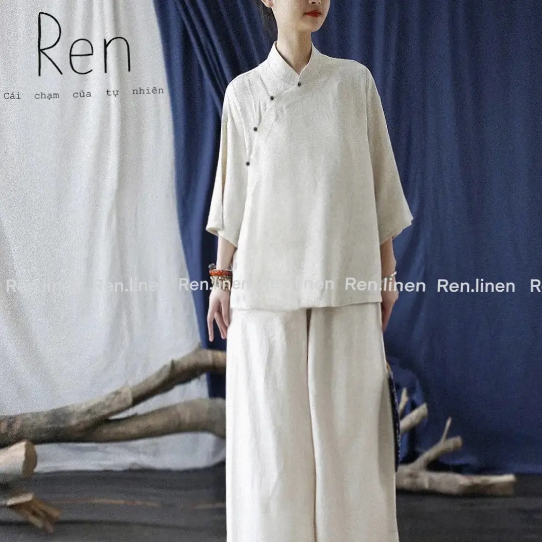 ￼Linen Đồ Lam Đi Chùa Pháp Phục Linen Tâm An Renlinen