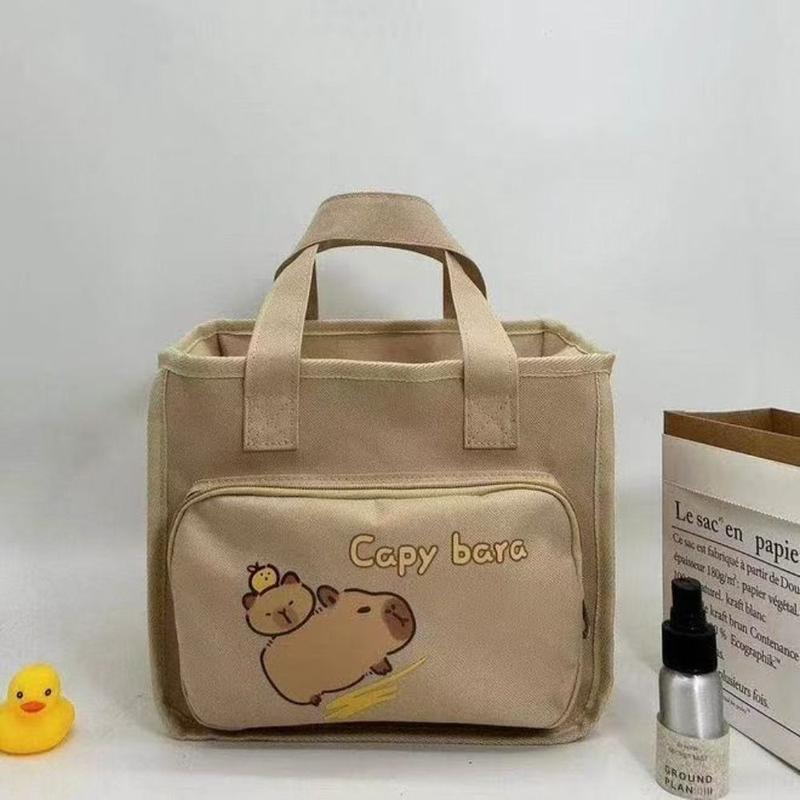 Product Introduction of New Cartoon Capybara Print Handbag Large Capacity Canvas Tote Bag Lunch Bag Office 11