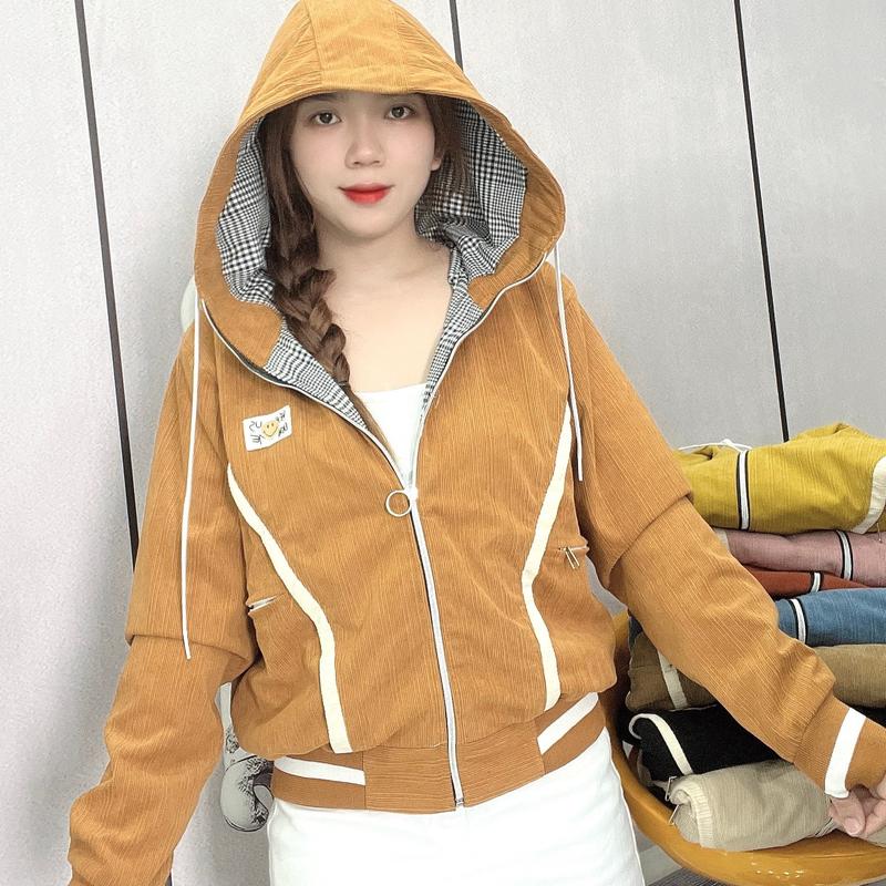 Áo Khoác Nữ Form Rộng - Áo Khoác Nhung Gân 2 Lớp, Lót Caro full size ML Dưới 80kg. Jacket Top