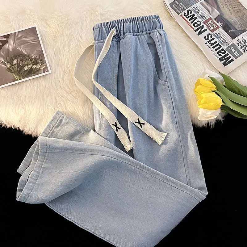[Store Hot Sale] Wide Leg Jeans for Women Loose Straight Versatile Draped Long Pants 2025 New Spring Autumn Student High Waist Cropped Pants