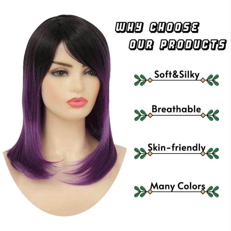 Product Introduction of HAIRJOY Synthetic Hair Women Ombre Black Red Wig Medium Long Straight Side Part Wigs 15