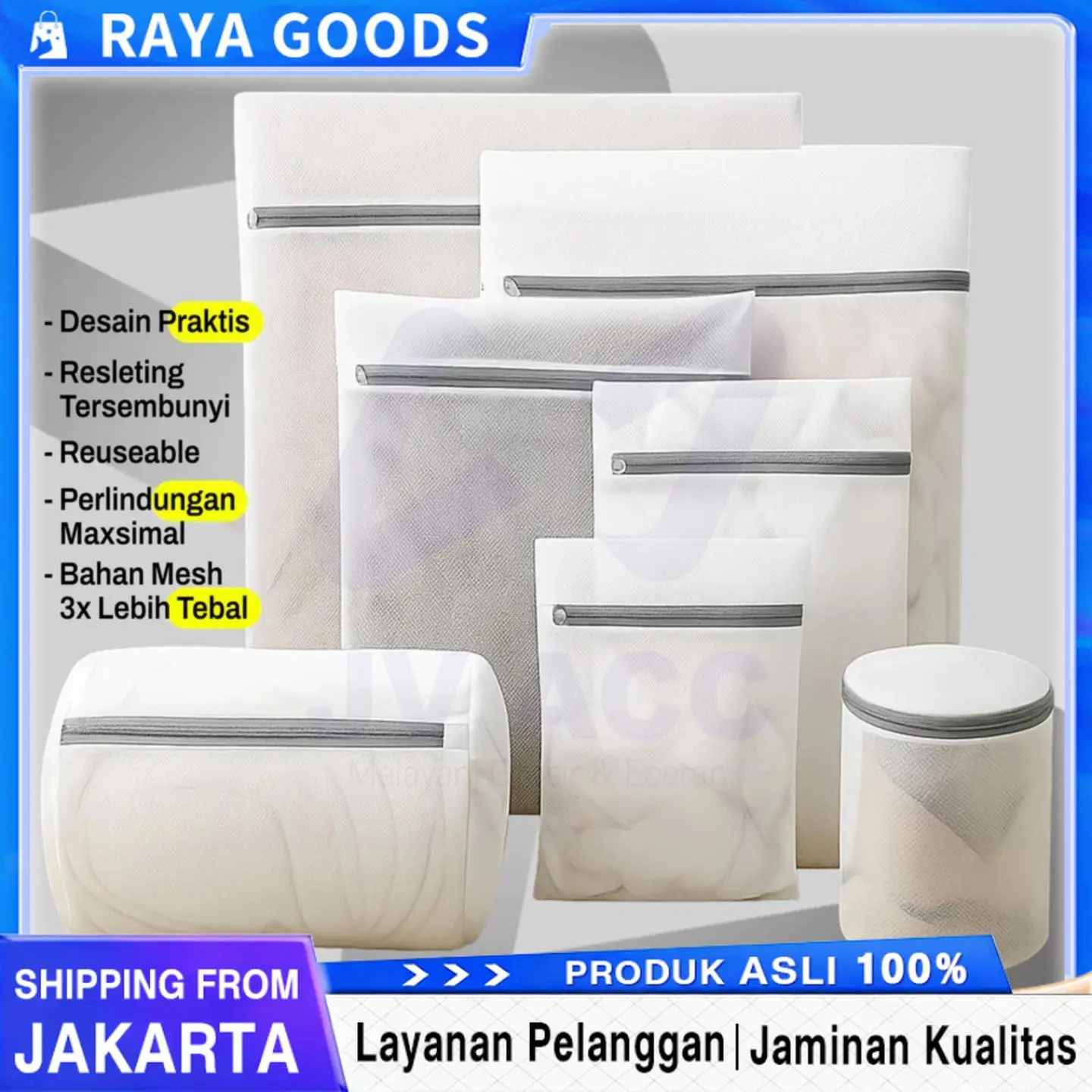 Jaring Mesin Cuci Isi 5 Pcs Kualitas Premium Kantong Bra Resleting Abu Bahan Nylon Halus Rongga Jaring Kecil Tidak Merusak Pakaian Anti Sobek Ukuran Besar Sedang Kecil