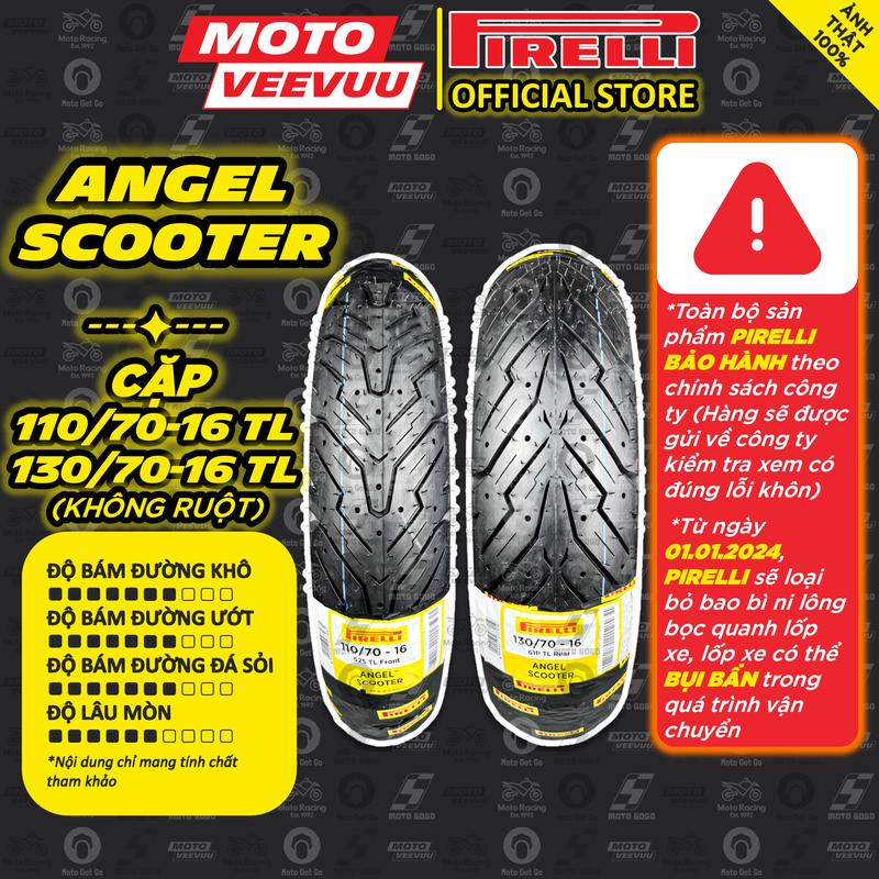 MTVV CẶP VỎ LỐP xe máy PIRELLI 110 70-16 & 130 70-16 TL Angel Scooter SH 125 150 350 Ý Shark<END>