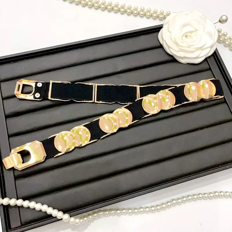 Đai Đai Váy  Mặt Tròn Kim Loại, 3cm Phối Chun, Co Giãn Đơn Giản Cho Nữ - H&T SHOP 2