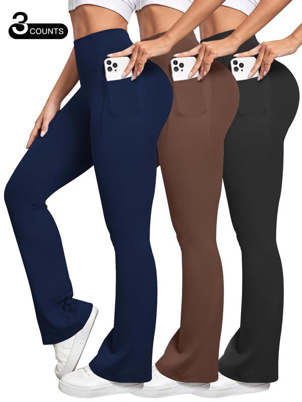 Women's Solid High Waist Butt Lifting Sports Leggings, Casual Comfy Breathable Pocket Design Skinny Pants for Yoga Gym Workout Running, Ladies Sportswear for All Seasons 0