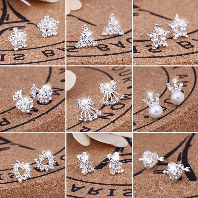 [HHH]Anting Stud Korean   Earrings Shining Fashion Women Heart Bow Earrings  Gift