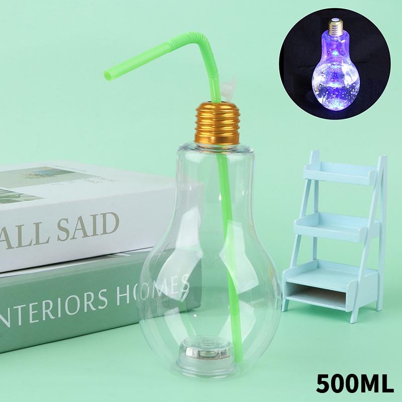 Product Introduction of 1Pc 200to500ml Creative Clear Artificial Fake Light Bulb Shaped Bottle Can Emit Light Drink Cup Juice Bottle Party Decor 39