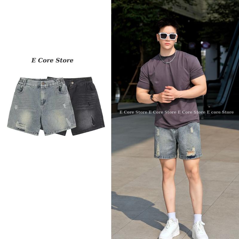 (Có Bigsize) Quần Short Jean Nam 4 Màu WASH Xanh Đen Trắng Be RETRO Quần Đùi Bò Short Nam Ống Rộng Form Ngắn Trên Gối E Core Store