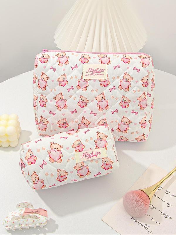 Cute Bear Pattern Makeup Bag Set, Large Travel Makeup Bag, Cosmetic Bag, Toiletry Bag for Women & Girls 5