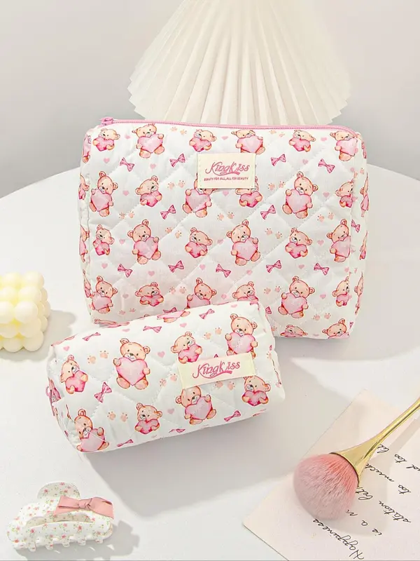 Cute Bear Pattern Makeup Bag Set, Large Travel Makeup Bag, Cosmetic Bag, Toiletry Bag for Women & Girls 5