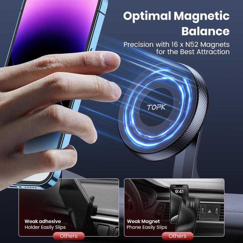 Product Introduction of TOPK Car Dashboard Phone Holder, 360° Rotatable Car Phone Holder with Magnetic Suction, Universal Car Interior Accessories for iPhone 15 14 13 Pro Max 3