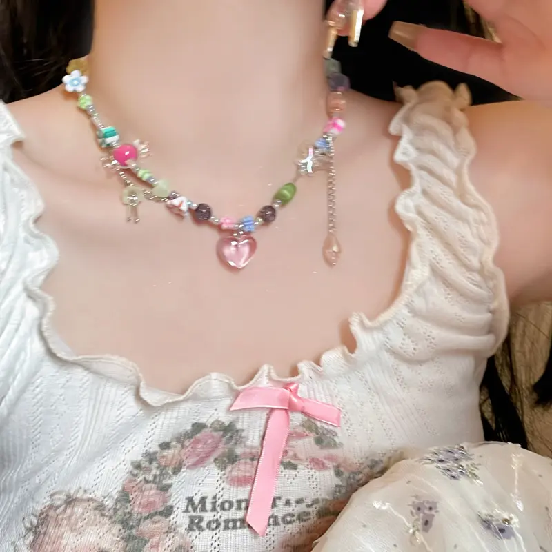 Vòng Cổ Kẹo Tình Yêu Dopamine Mùa Hè, Dành Cho Nữ, Độc Đáo Và Ngọt Ngào, Dây Chuyền Xương Đòn Ngầu Thích Hợp Cho Nữ, 1 Chiếc Móc Khoá Women