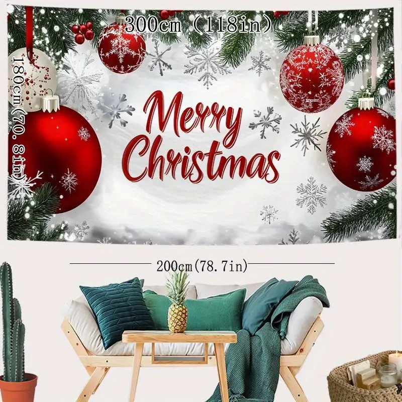 Tấm Thảm Giáng Sinh Vui Vẻ, 85 gam Polyester mỗi mét vuông, Đồ Trang Trí Ngày Lễ, Không Sử Dụng Nguồn Điện, Vải Dệt, Vải Da Đào, Thích Hợp Để Đồ Trang Trí Treo Tường Phòng Khách Và Phòng Ngủ, Sử Dụng Trong Nhà, Hình Ngang 2