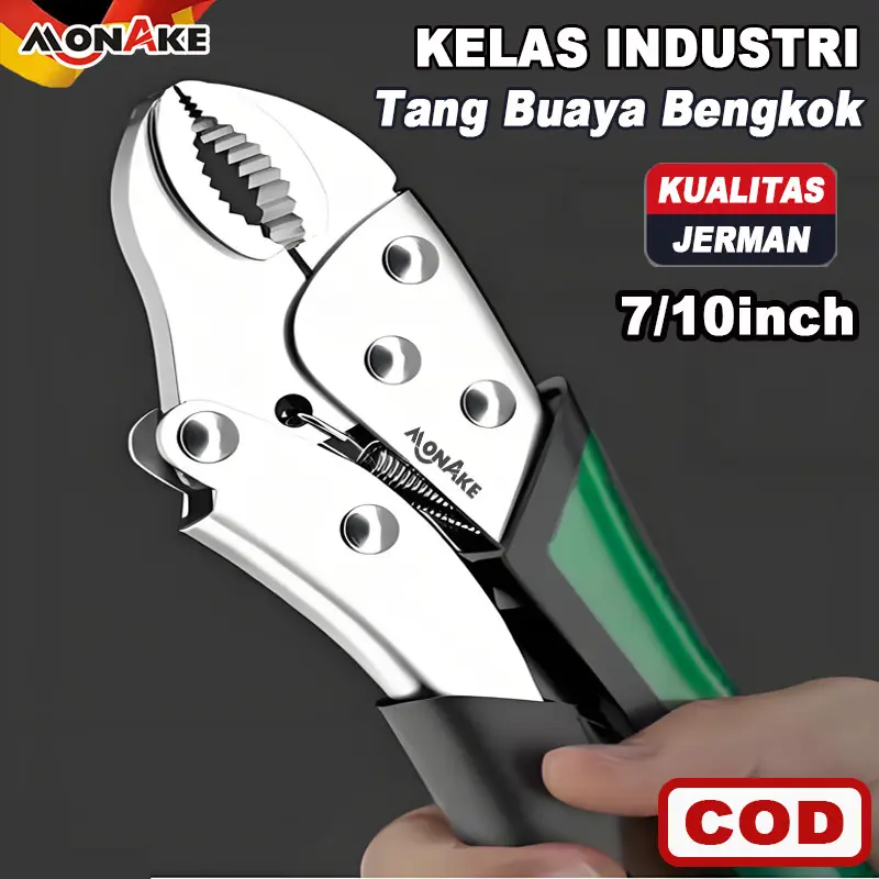 Monake German Tang Buaya Bengkok 7inch 10inch (COD) Locking Grip Pliers Vise Grip Locking Plier Curve untuk Pekerjaan Perbaikan 250mm