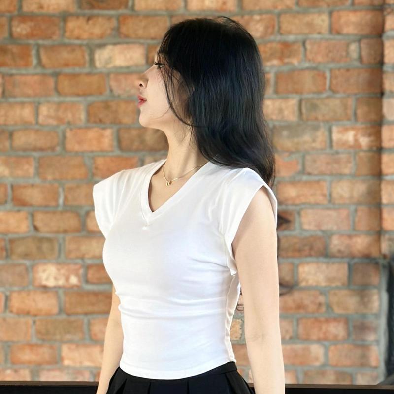 A06 Áo Thun Tay Hến Cổ Tim, Vải Borip Cotton Cao Cấp, Co Giãn, Mịn Mát, Thấm Hút Tốt 0