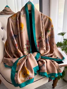 Women's Floral Print Silk Scarf, Fashionable Soft Lightweight Shawl for All Seasons, Casual Versatile Scarf for Women & Girls
