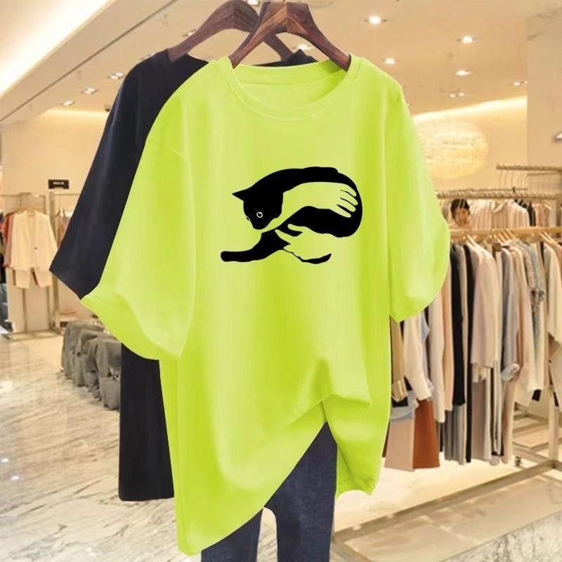 Áo Thun Cotton ngắn Tay Phiên Bản Lớn, Hàng Châu Âu Mới Mùa Hè Dáng Rộng Vừa Vặn, Áo Dài Trung Bình Phiên Bản Lớn, 2025 1