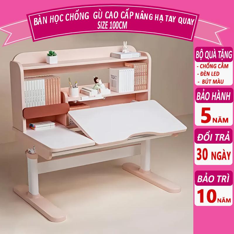 Bàn học trẻ em A19 bàn học cho bé có giá sách Nâng hạ tay quay Chống gù chống cận hiệu quả