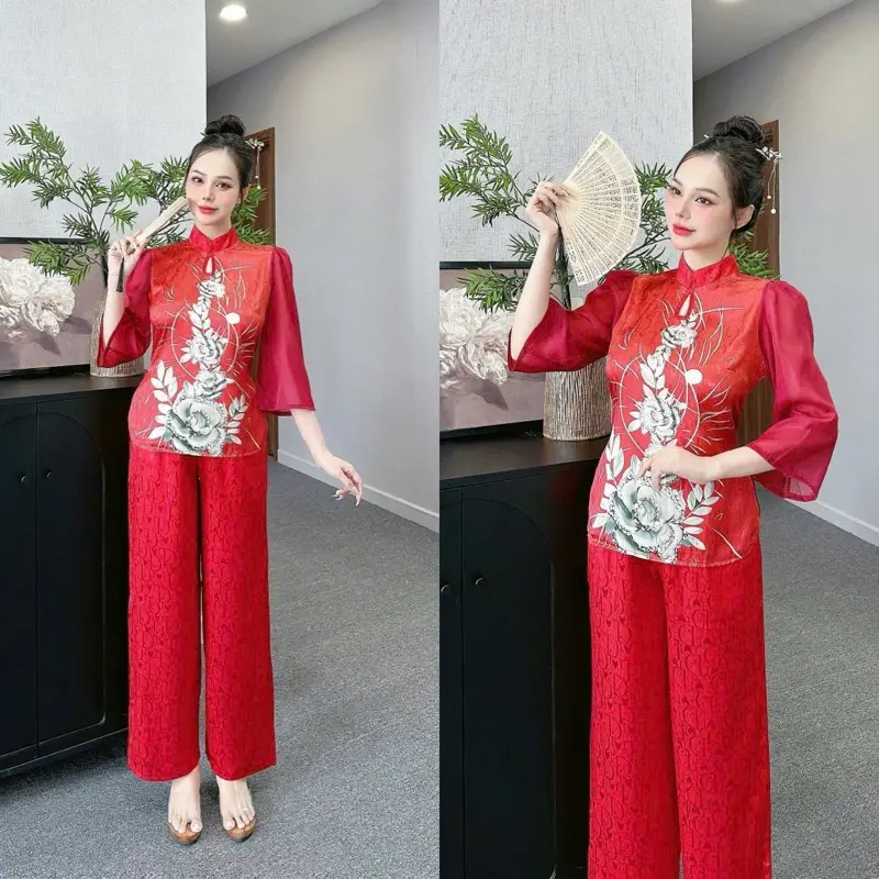 Bộ lam đi lễ chùa vải lụa xước lễ phục đi chùa danh cho nữ tay lỡ voan size từ 40-57kg