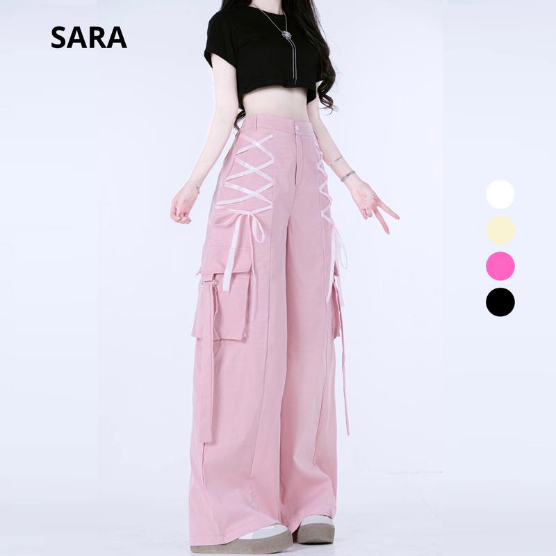 [SARA] Quần Kaki Cạp Cao Ống Rộng Túi Hộp Có Nắp Nữ Women Pants Ong Lưng Cao Summer 2025 - mã: TD072